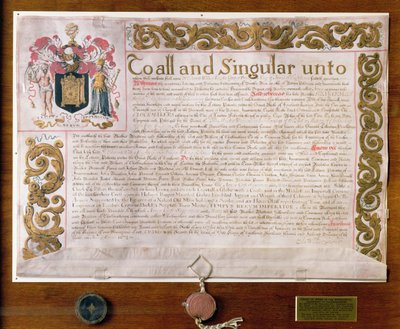 Grant of Arms to the Clockmakers Company, by Edward Walker, Garter King at Arms by English School